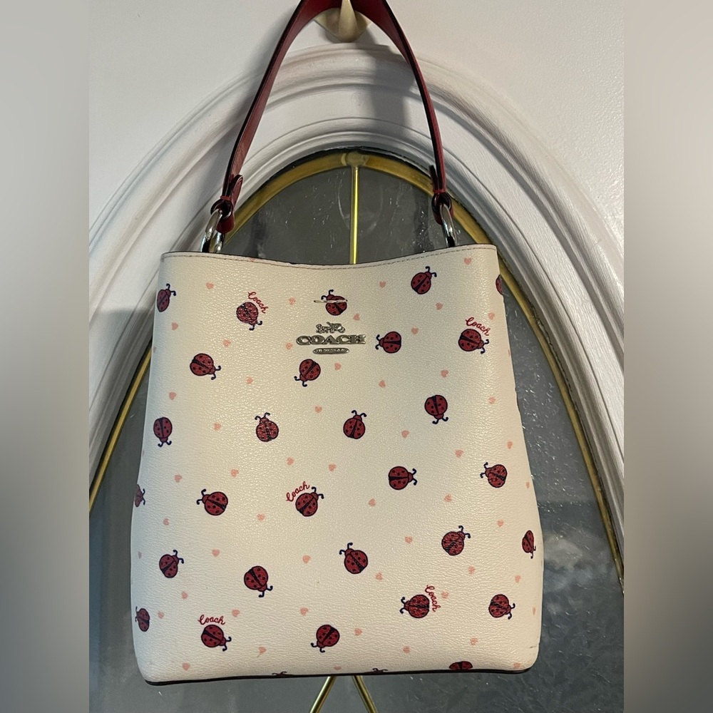 NWOT COACH Creqm and Red Ladybug Shoulder Bag or Crossbody Bag